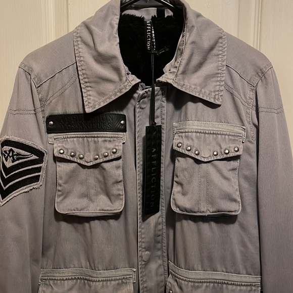 Rare🔥💥 Affliction limited Edition Unisex bomber jacket/coat w/ faux fur lining - Picture 3 of 17